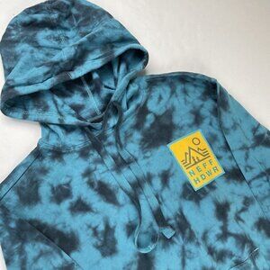 Neff HDWR Hoodie Sweatshirt Men’s XS Blue Black Tie Dye Pullover Logo Front Back